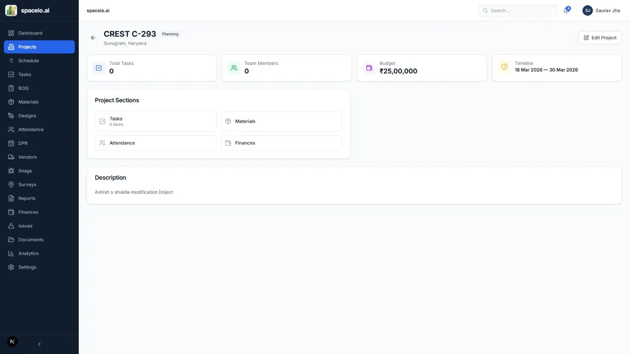 Spaceio+ Lens project overview dashboard